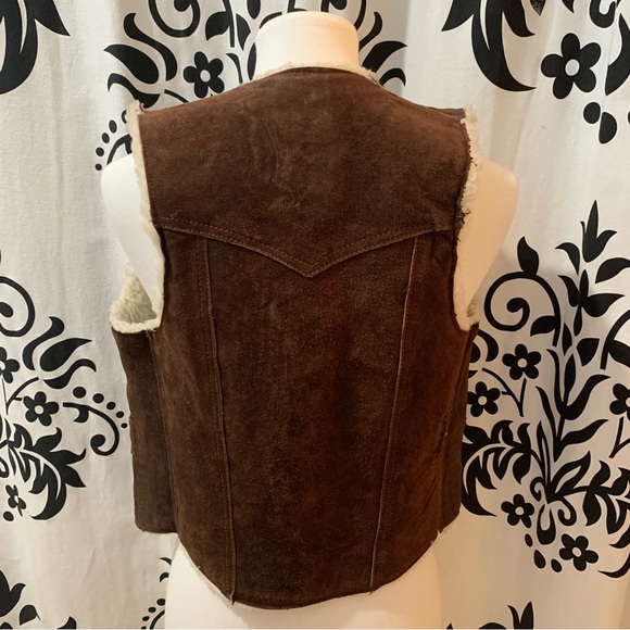 Brown Sherpa Leather Vest Size Medium Snaps - Picture 5 of 8